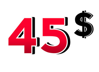 45$ dollars sign symbol price tag on transparent background red color for shop retail business concept