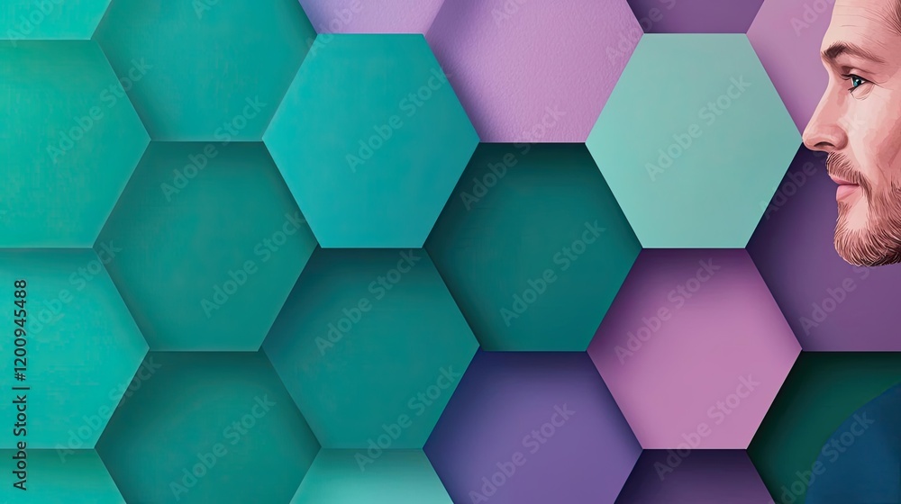 Aufkleber Geometric watercolor concept. Vibrant hexagonal patterns complementing a modern profile in a colorful backdrop.