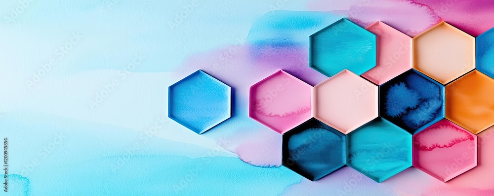 Aufkleber Geometric watercolor concept. Abstract watercolor hexagon pattern on a soft gradient background.