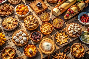Fototapeta premium Aerial View of Delicious Pies and Pastries from a Bakery - Drone Photography