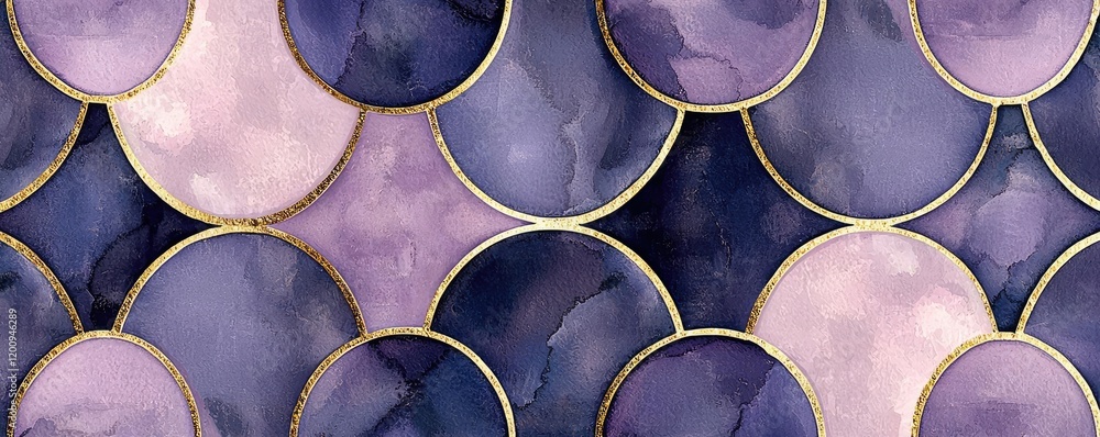 Poster geometric watercolor concept. a stunning abstract design featuring interlocking circles in rich purp