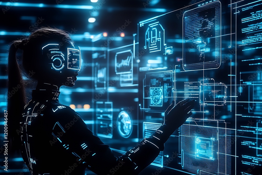 Aufkleber High-Tech Virtual Reality Interface Interaction with AI : Generative AI