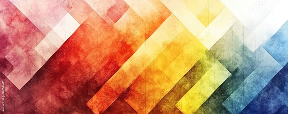 Poster geometric watercolor concept. vibrant abstract background with colorful geometric shapes and overlay