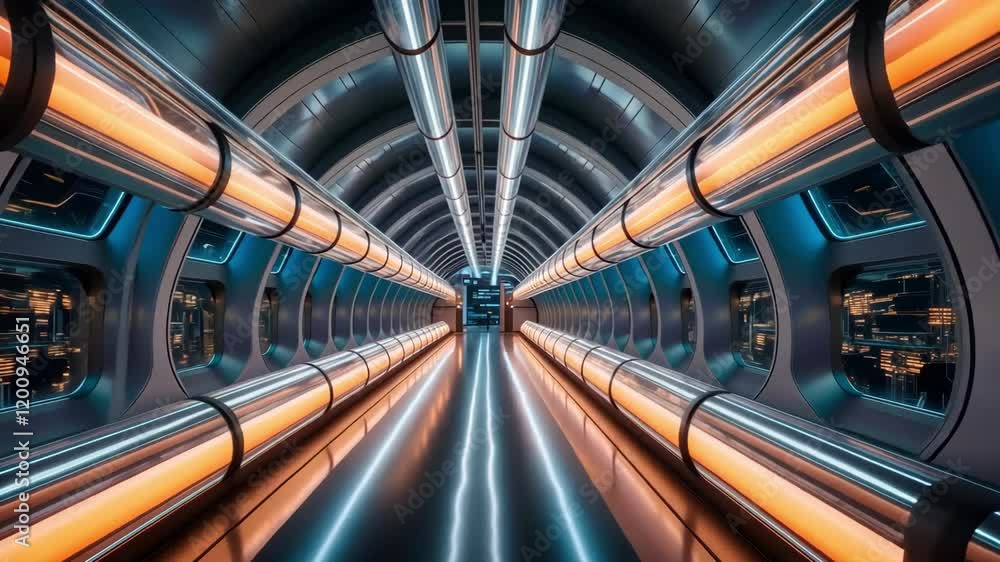 Aufkleber futuristic tunnel features vibrant lighting and sleek design elements, creating a dynamic and innova