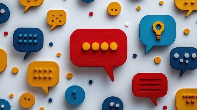 Colorful communication bubbles, idea, white background, social media concept