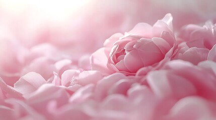 A gentle drift of pink rose petals in a soft serene background with subtle light enhancing the tranquil ambiance