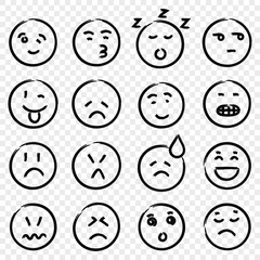Emojis faces icon in hand drawn style. Doddle emoticons vector illustration on isolated background. Happy and sad face sign business concept.