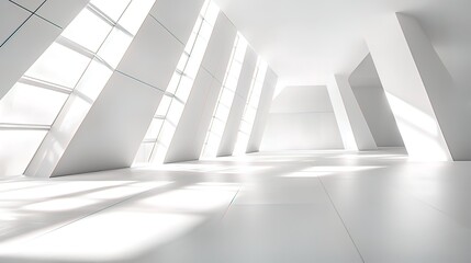 Fototapeta premium Sunlit Modern Building Interior, Architectural Design, Spacious Hallway, Bright Windows, Background Sunlight, Use Architecture, Design