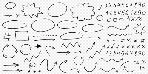 Arrow circles and abstract doodle icon in hand drawn style. Number vector illustration on isolated background. Letters, arrows sign business concept.