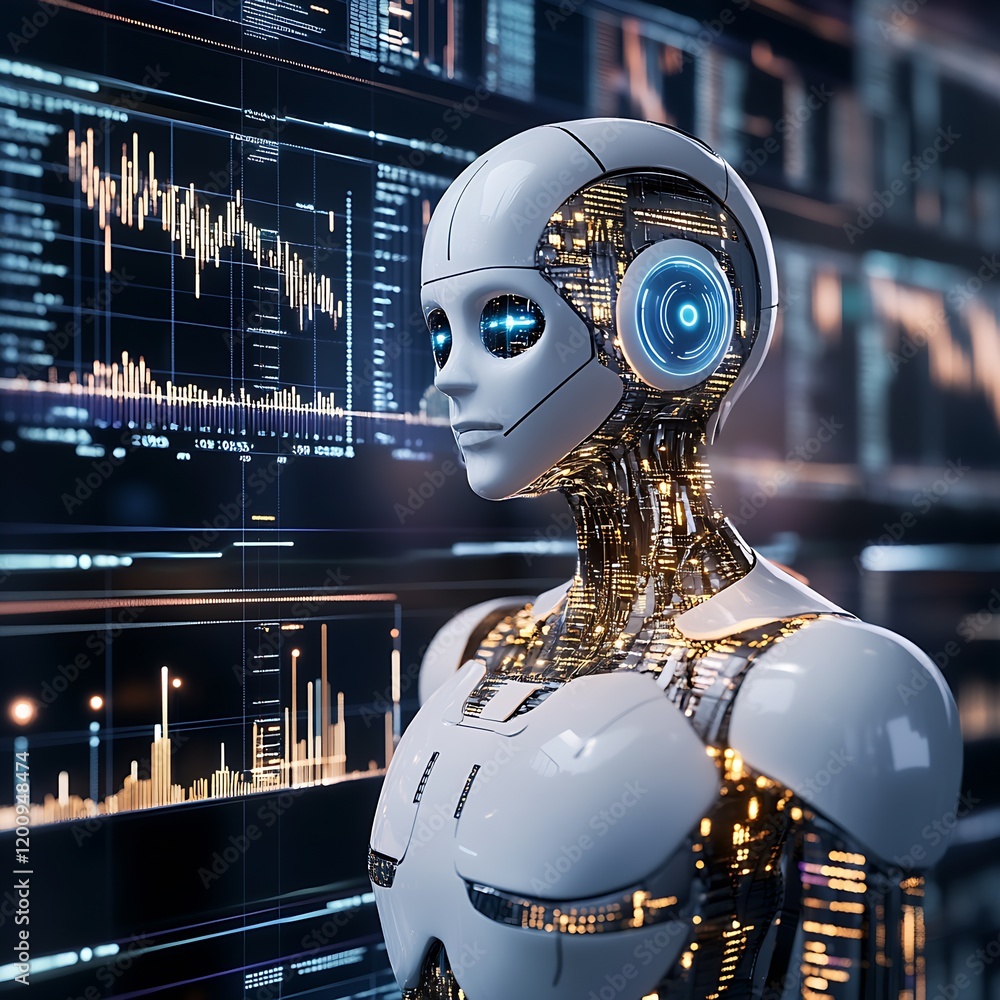 Leinwandbilder High Tech AI Robot Analyzing Stock Market Data with Advanced Algorithms : Generative AI