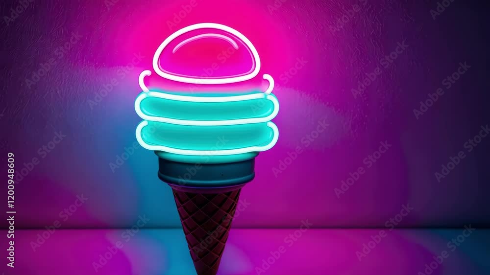 Poster vibrant neon ice cream cone glows with playful colors, creating a whimsical and inviting atmosphere