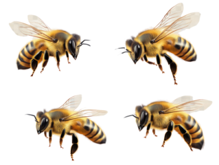  Set of honey bee landing on transparent background. 