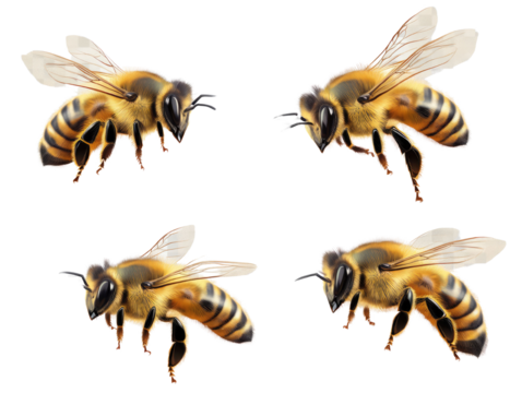 Set of honey bee landing on transparent background. 