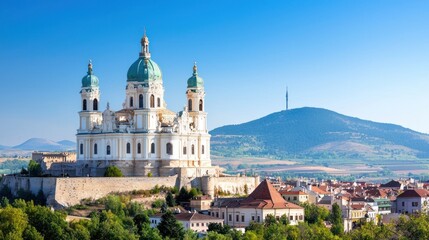 Fototapeta premium Hilltop Church and Cityscape