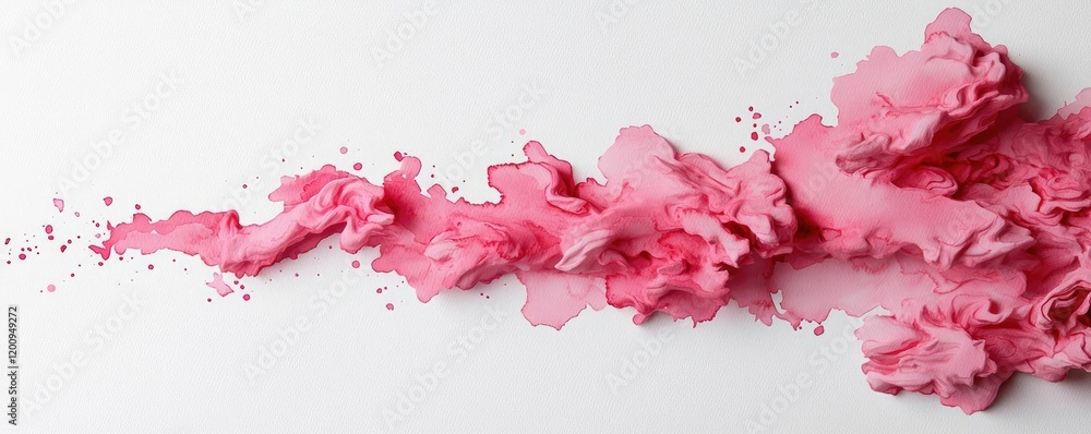Poster light pink watercolor idea. dynamic splash of pink color abstractly flowing across a white backgroun