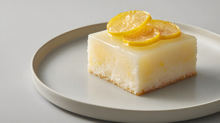 Minimalist Lemon Drizzle Cake Slice on Simple Plate