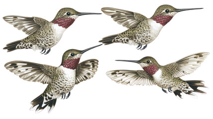 Obraz premium Flying Hummingbirds in Various Poses Generative AI