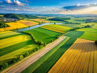 Aerial View of Summer Agricultural Fields near Steyregg, Austria - Cultivated Landscape