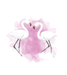 Flamingo White Valentine Day Animal Symbol of Love Postcard Watercolor Vector Illustration