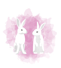 White Rabbit Valentine Day Animal Symbol of Love Postcard Watercolor Vector Illustration