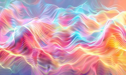 Obraz premium Fluid digital waveforms in a spectrum of bright hues create an engaging abstract design