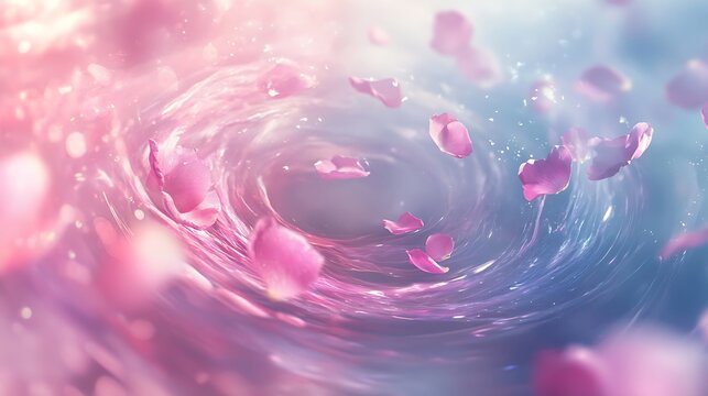 A gentle swirl of pink rose petals in a soft serene background filled with subtle light and warmth