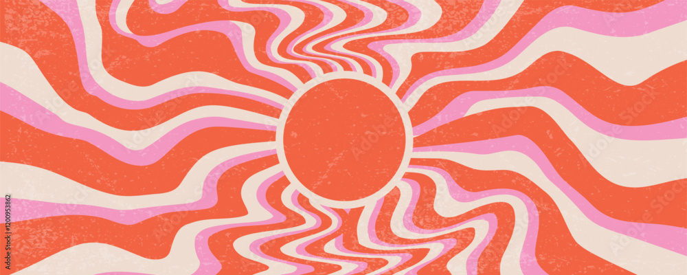 Poster sunrays retro background. vector summer 70s poster. abstract groovy design with grunge texture. old 