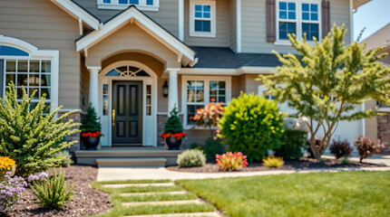 Luxury House Exterior: Dream Home in a Beautiful Suburb with Landscaped Garden