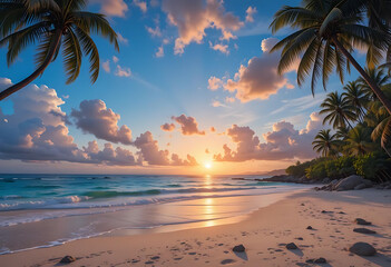 tropical beach with palm trees