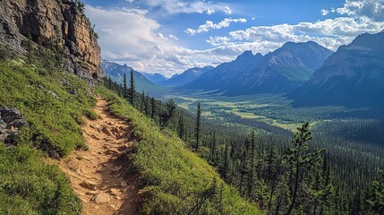 Obraz premium A rugged mountain trail with breathtaking views of a valley below