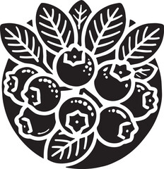 Black Color Blueberry Silhouette Vector Illustration, Solid White Background