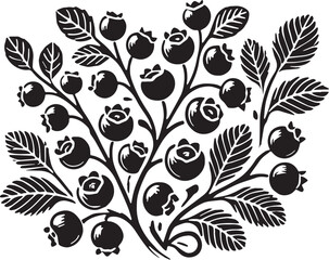 Black Color Blueberry Silhouette Vector Illustration, Solid White Background