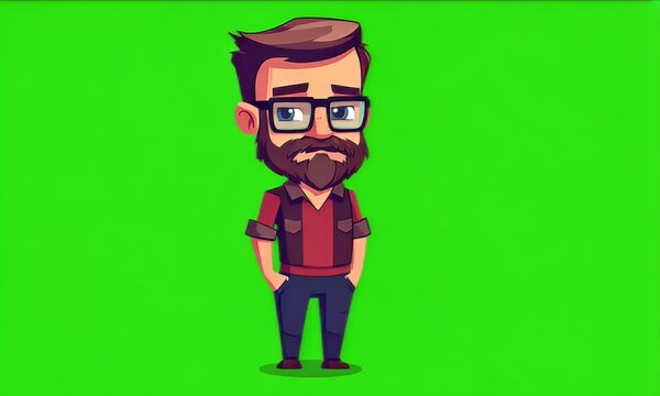 Cartoon man, green screen, casual, pensive. Website avatar, app icon