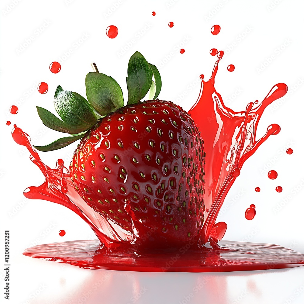 Poster dynamic red strawberry splash signifying fresh essence and vibrant juiciness in isolated visual : ge