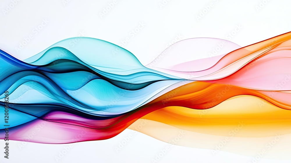 Poster Playful watercolor concept. Vibrant abstract waves in various colors creating a dynamic visual background.