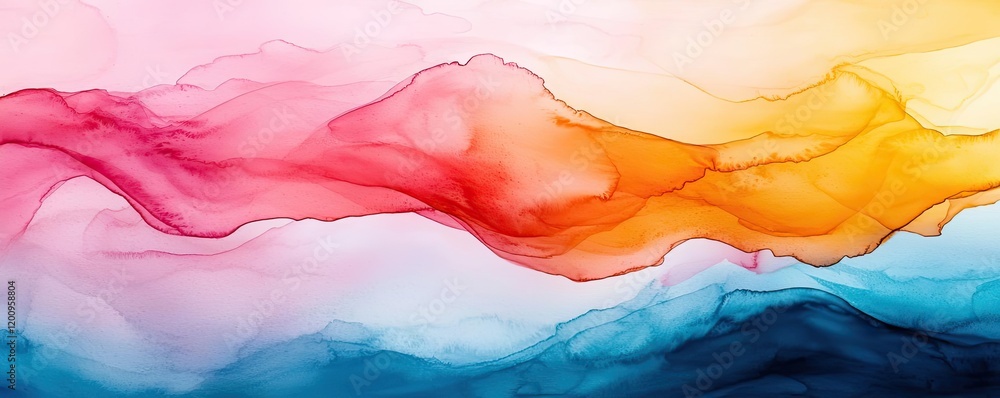 Poster playful watercolor concept. abstract waves of color blending beautifully to create a serene visual e