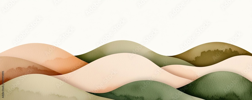 Poster neutral watercolor concept. abstract wavy landscape with soft colors and gentle curves, creating a t