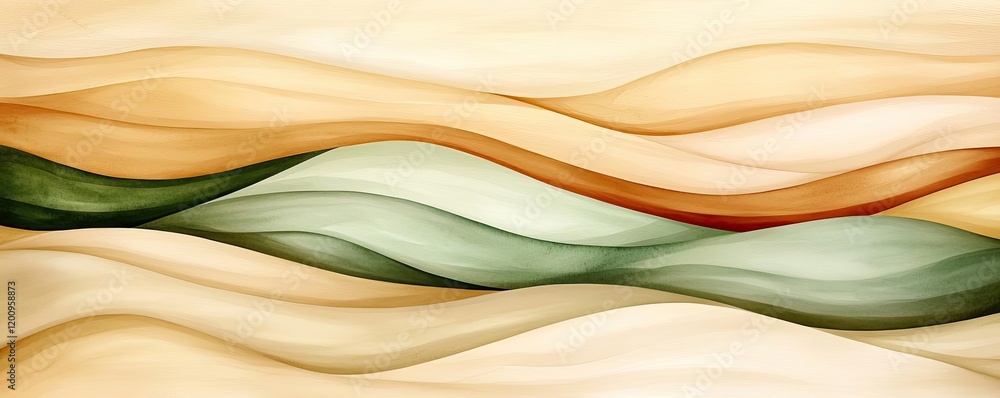 Poster Neutral watercolor concept. Abstract wavy patterns in soft earthy tones create a soothing visual effect.