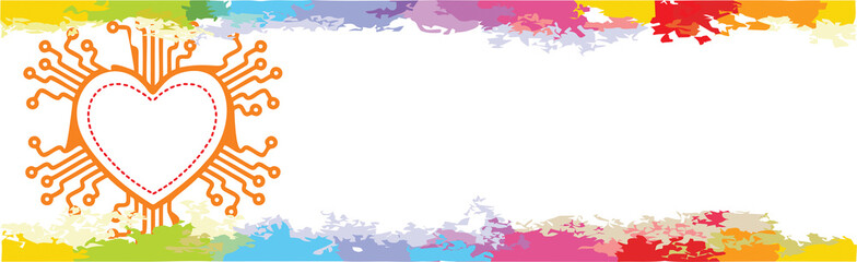 Digital heart copy space banner. Cyborg artificial intelligence heart. Human organ virtual interface. Innovative technology in science medical futuristic health care.