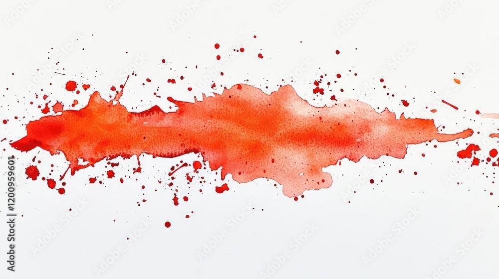 Poster minimalist watercolor idea. vibrant red watercolor splash with dynamic splatters on a white backgrou