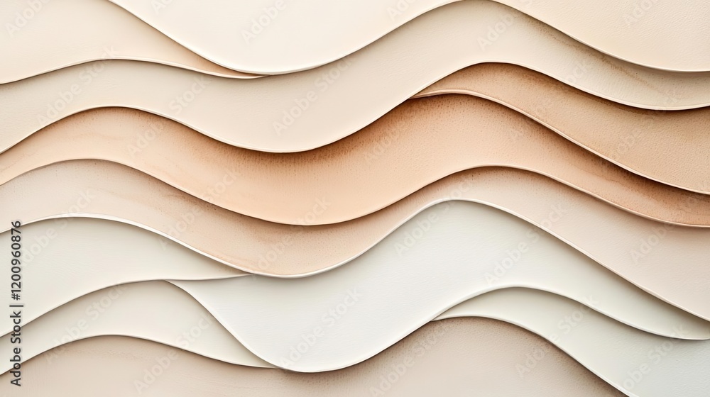 Poster neutral watercolor concept. curved layers of textured paper in soft pastel shades of beige and cream