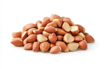 Heap of shelled peanuts isolated on white.