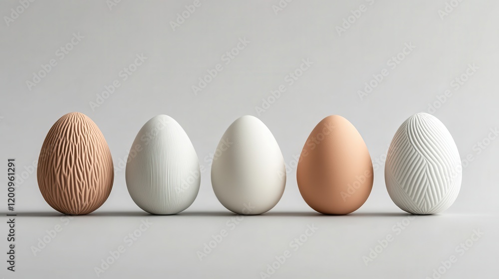 Poster minimalist easter eggs in neutral tones with simple geometric patterns.