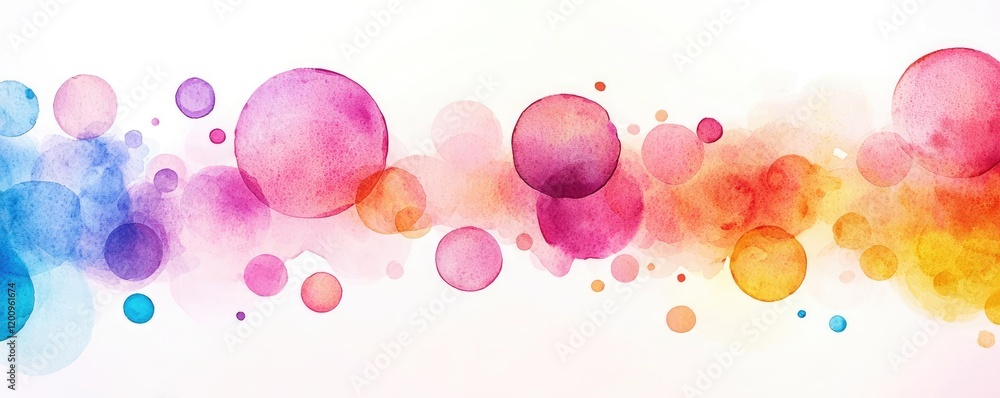 Poster Playful watercolor concept. A vibrant abstract design with colorful bubbles and soft transitions in various hues.