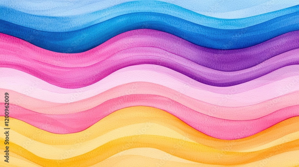 Poster Playful watercolor concept. Colorful abstract wavy lines creating a vibrant and dynamic background.