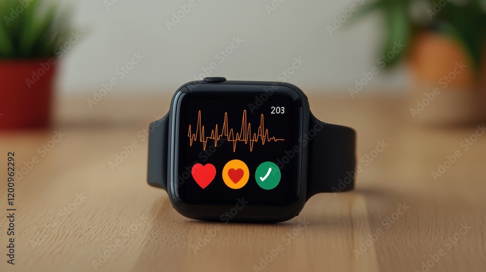 Poster colorful health monitoring app on smart watch with heart rate display