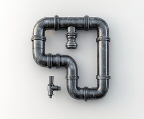 Metal pipes forming a question mark shape on white background.