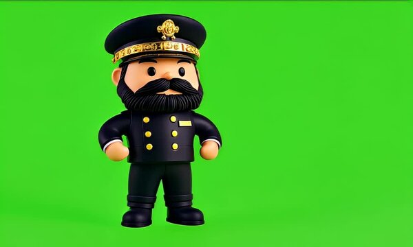 Cartoon captain, green screen, nautical illustration, children's book