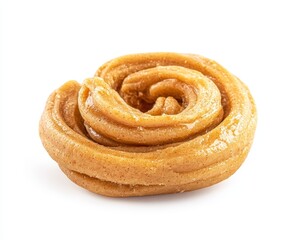 Fototapeta premium Golden-brown spiral pastry, sweet treat, dessert, isolated on white.