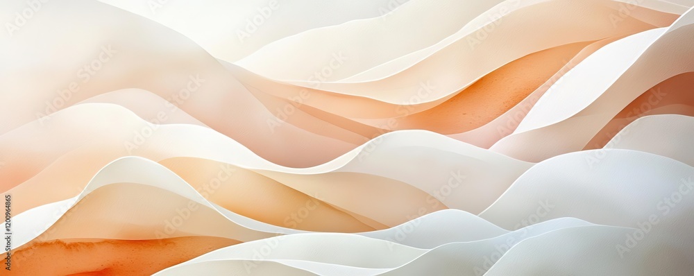 Poster Neutral watercolor concept. Abstract soft waves in orange and white creating a serene and calming visual effect.